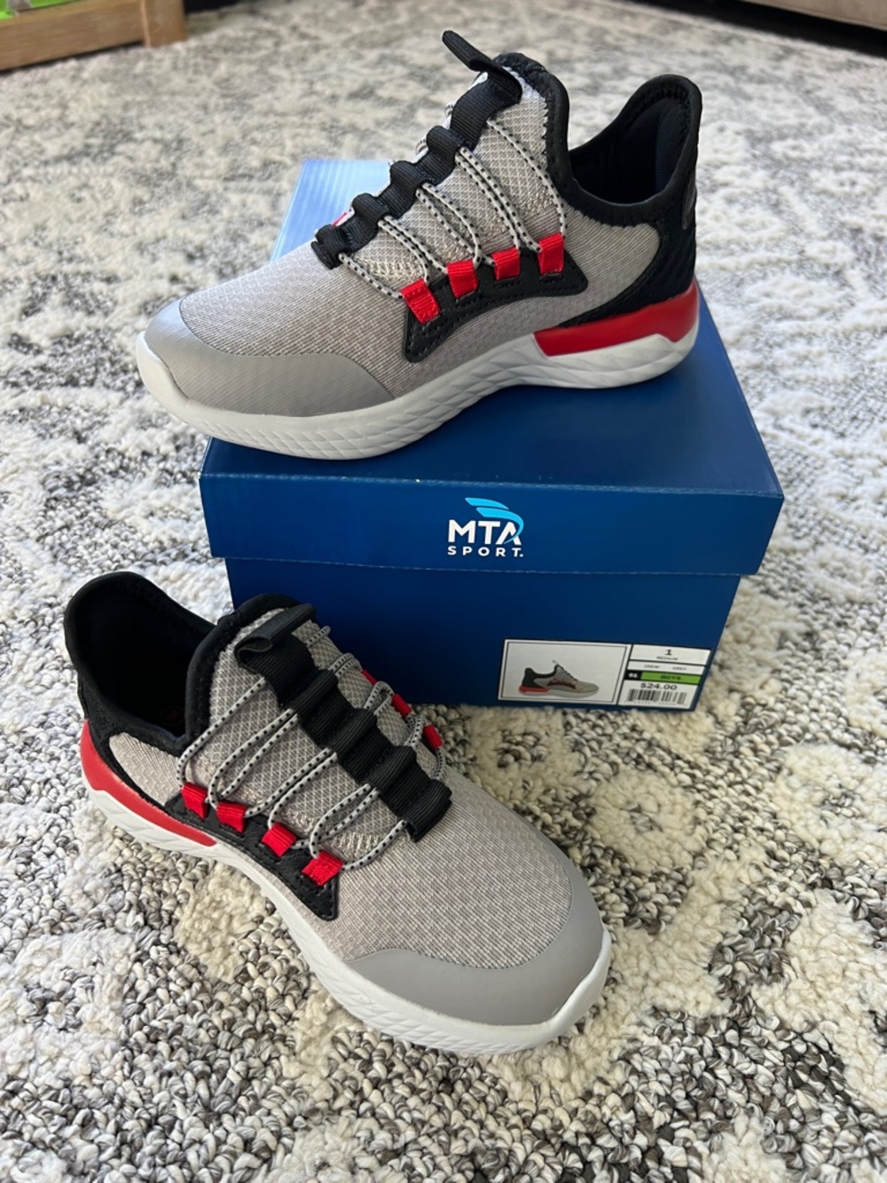 MTA Sport Kids Gray & Red Athletic Sneakers with Black Trim